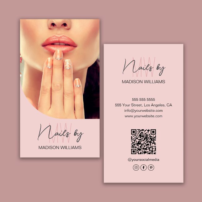 Monogram Logotyp Photo Nail Artist Rosa Visitkort (Monogram Logo Photo Nail Artist Pink Business Card)
