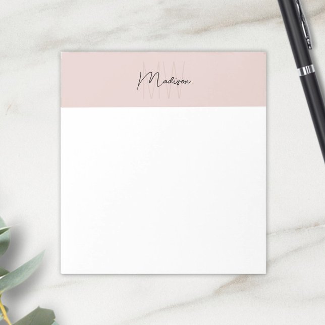 Monogram Logotyp Rosa Modern Minimalistisk Anteckningsblock (Monogram Logo Blush Pink Modern Minimalist Notepad)