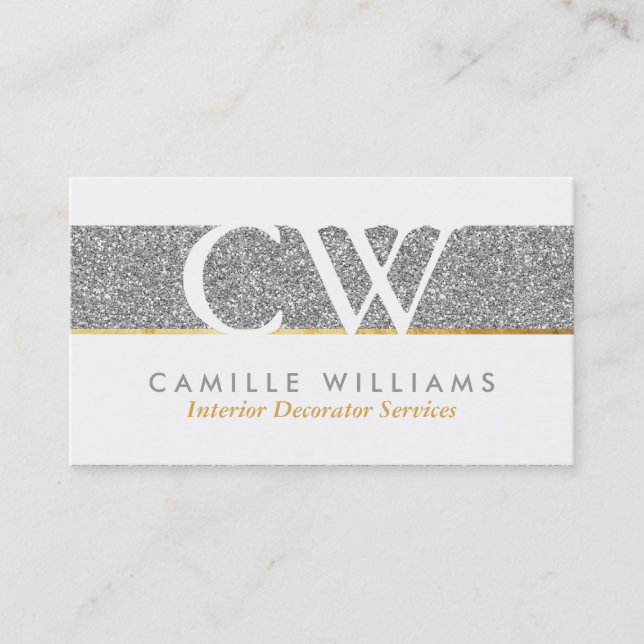 MONOGRAM LOGOTYP smart glamoral fet glitter silver Visitkort (Framsida)