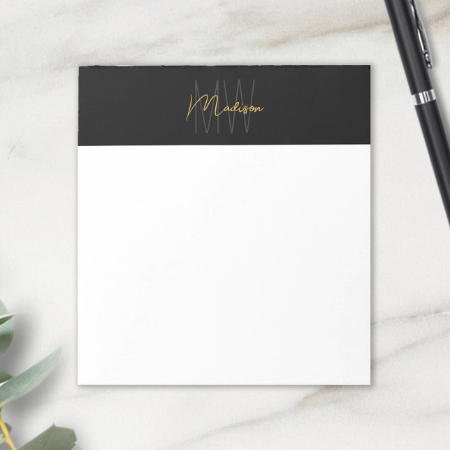 Monogram logotyp svart och guld modern minimalism anteckningsblock (Monogram Logo Black and Gold Modern Minimalist Notepad)