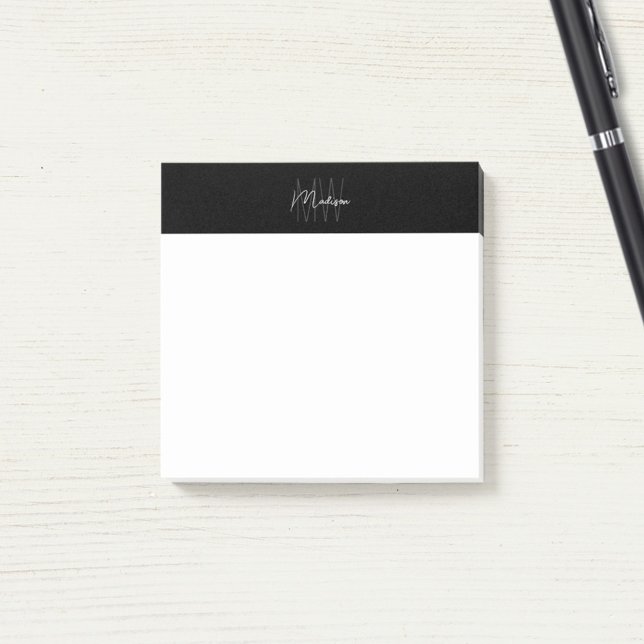 Monogram Logotyp, svart och vit, modern, minimalis Post-it Block (Monogram Logo Black and White Modern Minimalist Post-it Notes)