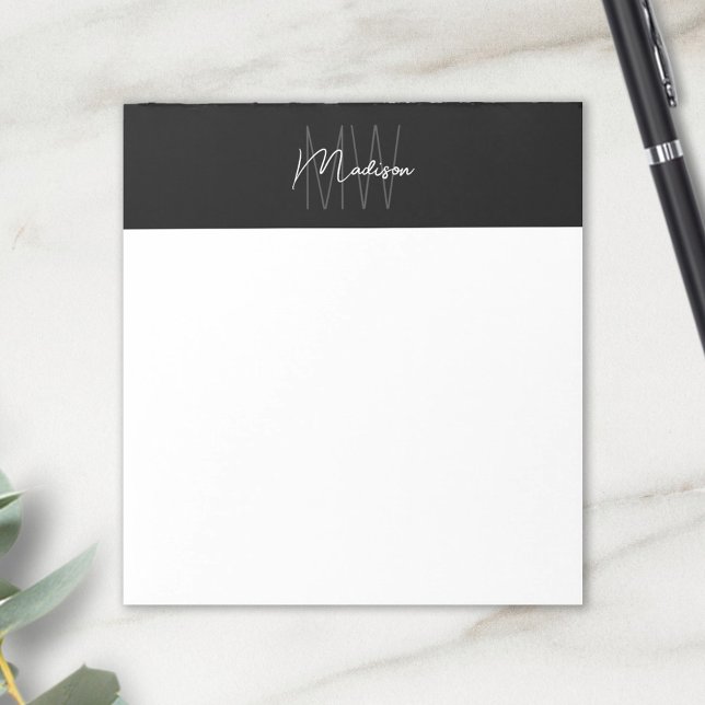 Monogram logotyp svart och vit modern minimalistis anteckningsblock (Monogram Logo Black and White Modern Minimalist Notepad)