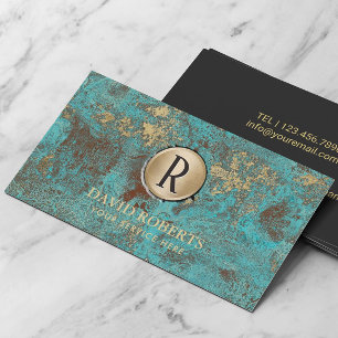 Monogram Logotyp Vintage Guld Turcos & Teal Visitkort