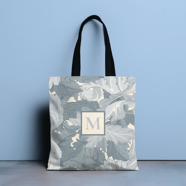 Monogram Löv för ornamentär Retro Grått Blommigt Tygkasse (Skapare uppladdad)