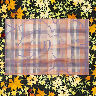 Monogram löv tartan plaid beige orange lila kökshandduk