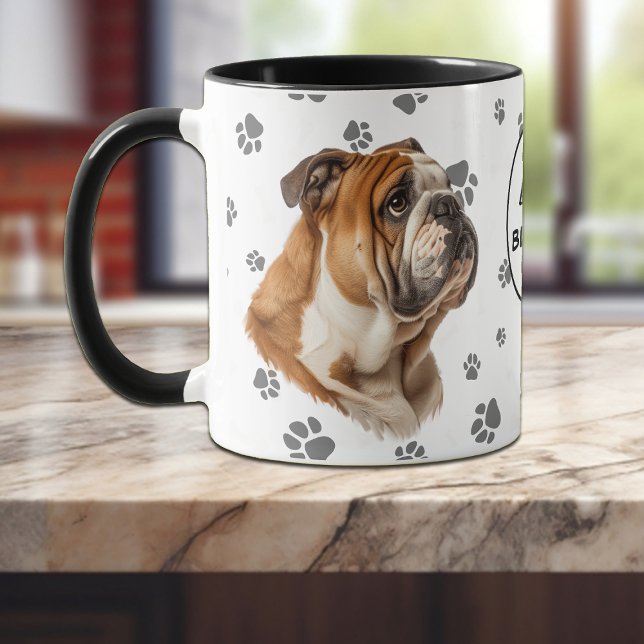 Monogram Love My Bulldog Pawprint Pattern Mugg (Skapare uppladdad)
