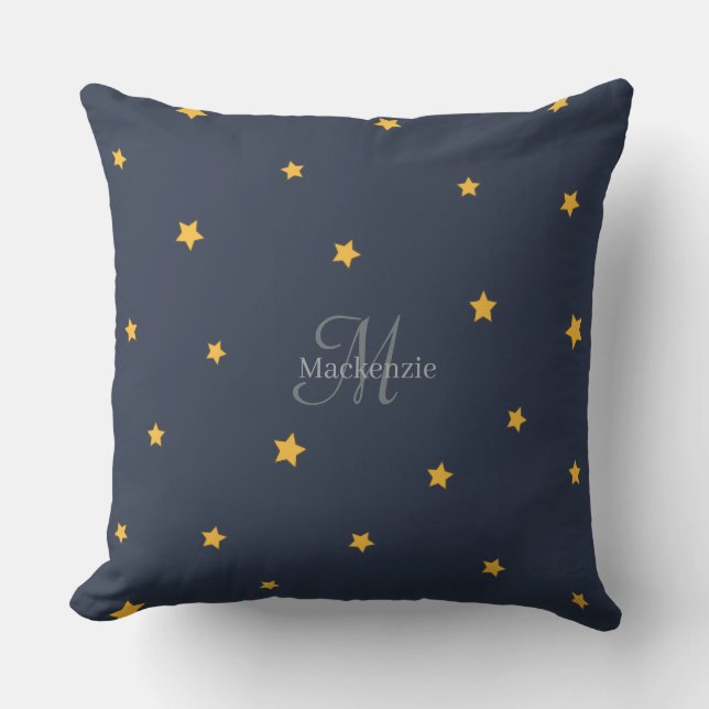 Monogram Lucky Stars Navy Blue Grått Dekorativ kud Kudde (Framsida)