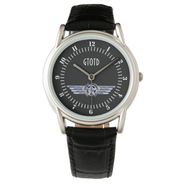 Monogram Luft Pilot Chrome som Star Vingar Black Armbandsur (Framsida)