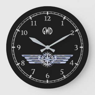Monogram Luft Pilot Silver Vinge Compass på en Stor Klocka