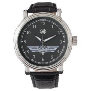 Monogram Luft Pilot Silver Vinge Compass på svart Armbandsur