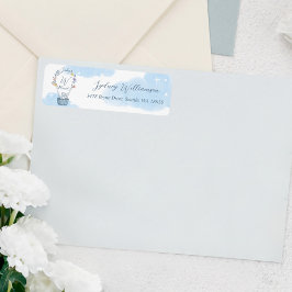 Monogram Luftballong Nalle Clouds Blue Returadress Etikett