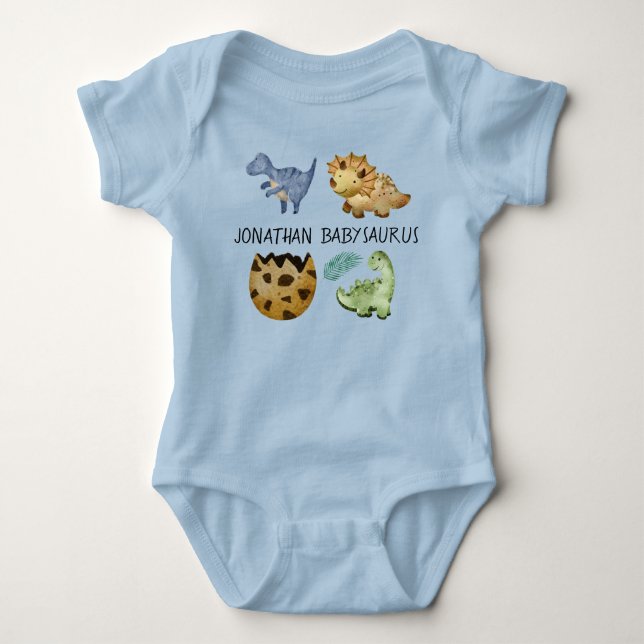 Monogram lustigt babysaurus Jurassic-parkblått T Shirt (Framsida)