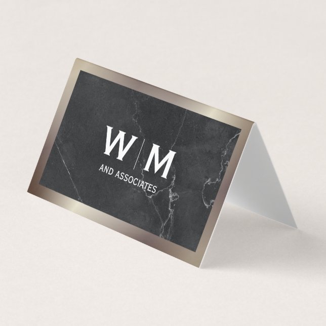Monogram | Lux Black Marble Visitkort (Framsida)