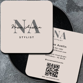 Monogram Luxe Trendig Aestetisk Rosa QR-kod Fyrkantigt Visitkort
