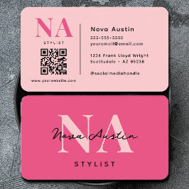 Monogram Luxe Trendig Aesthetic Cute Rosa QR-kod Visitkort