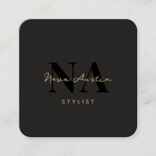 Monogram Luxe Trendig Aesthetic Guld Black QR-kod Fyrkantigt Visitkort