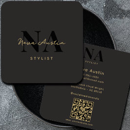 Monogram Luxe Trendig Aesthetic Guld Black QR-kod Fyrkantigt Visitkort