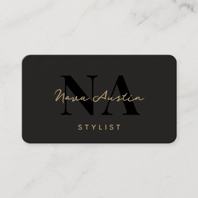 Monogram Luxe Trendig Aesthetic Guld Black QR-kod Visitkort (Framsida)