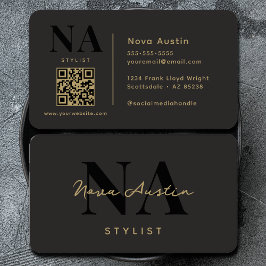 Monogram Luxe Trendig Aesthetic Guld Black QR-kod Visitkort