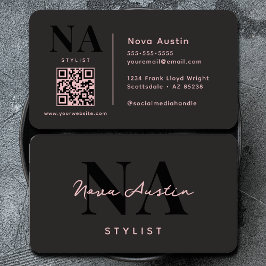 Monogram Luxe Trendig Aesthetic Rosa Black QR-kod Visitkort