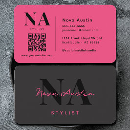 Monogram Luxe Trendig Aesthetic Shock rosa QR Code Visitkort