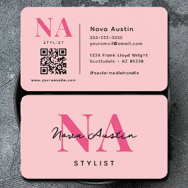 Monogram Luxe Trendig Aesthetic Shock rosa QR Code Visitkort