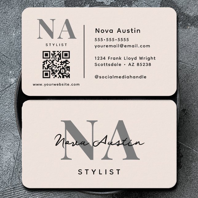 Monogram Luxury Aesthetic  Rosa QR Code Visitkort (Skapare uppladdad)