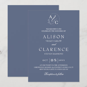 Monogram Luxury Blue Bröllop Inbjudningar