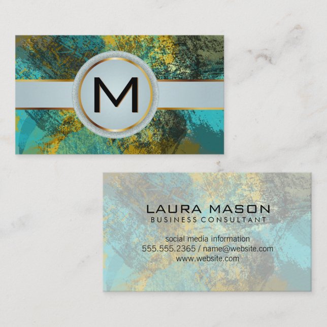 Monogram Luxury Gold | Artistic Texture Paint  Visitkort (Fram/baksida)