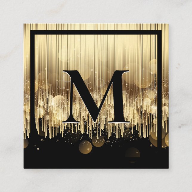 Monogram Luxury Golden Black Background Fyrkantigt Visitkort (Framsida)