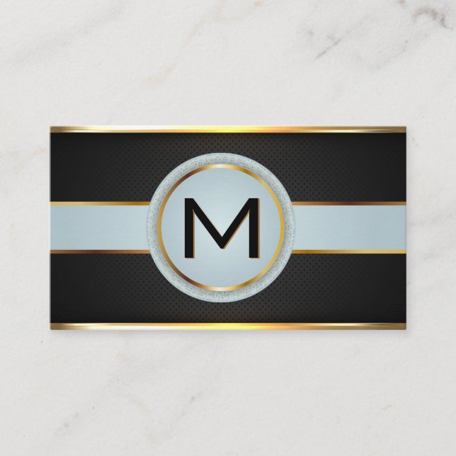 Monogram Luxury Guld Metallic Banner Black Mesh Visitkort (Framsida)