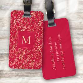 Monogram Luxury Red Guld Löv Mönster Festive Bagagebricka