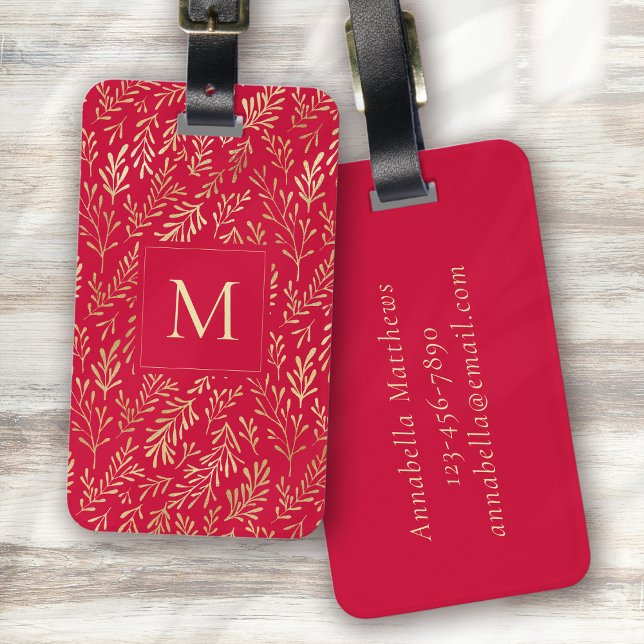 Monogram Luxury Red Guld Löv Mönster Festive Bagagebricka (Skapare uppladdad)