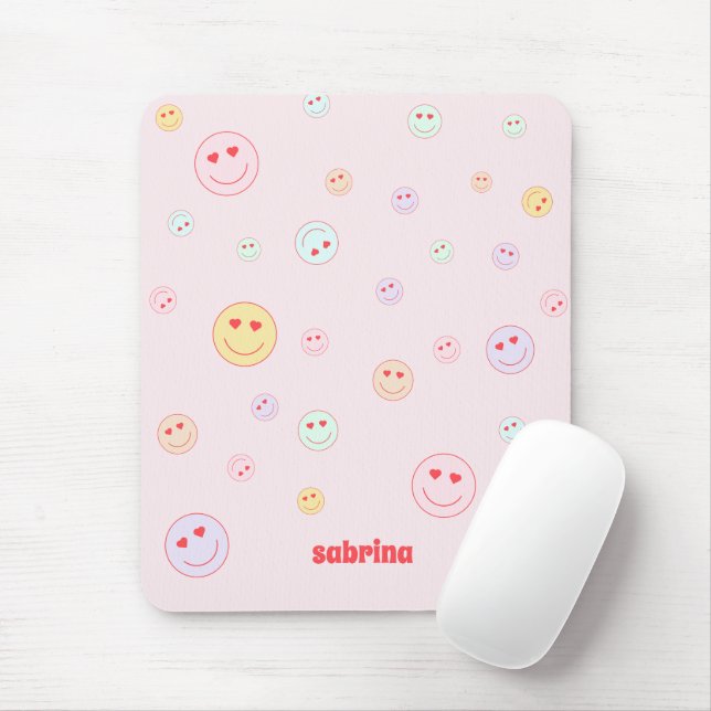 Monogram Lycklig Ansikte Heart Öga Musmatta (Med mus)