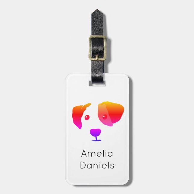 Monogram Lycklig Rainbow Hund Bagagebricka (Vertikal Framsida)