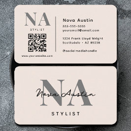Monogram Lyx Aesthetic Rosa QR-kod Visitkort