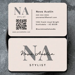 Monogram Lyx Aesthetic Rosa QR-kod Visitkort