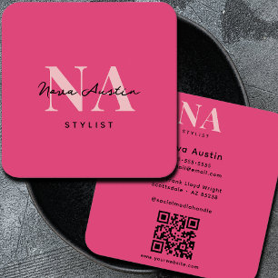 Monogram Lyx Trendig Estetisk Varm Rosa QR-kod Fyrkantigt Visitkort