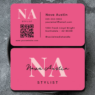 Monogram Lyx Trendig Estetisk Varm Rosa QR-kod Visitkort