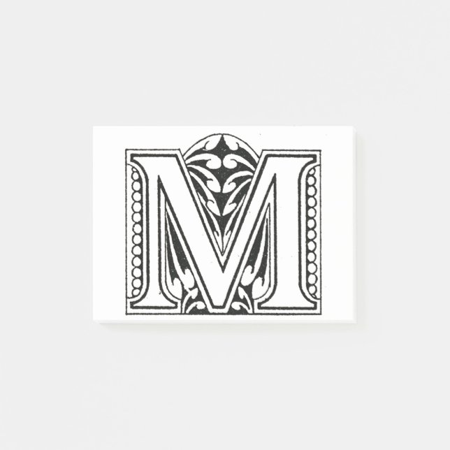 Monogram M, Brev M, Alphabet M, Black and White Post-it Block (Framsida)