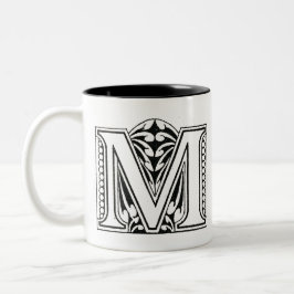 Monogram M, Brev M, Alphabet M, Black and White Två-Tonad Mugg