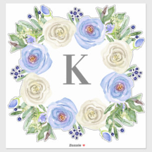 Monogram M Bröllop Blue i Vit ros Blommigt Utandni Klistermärken