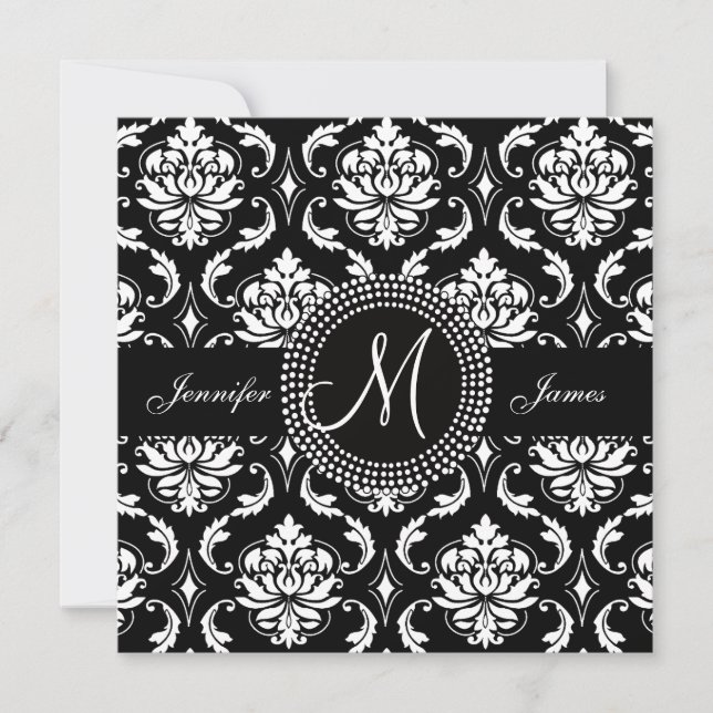 Monogram M Damask Black Wedding-inbjudningar Inbjudningar (Framsida)