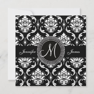 Monogram M Damask Black Wedding-inbjudningar Inbjudningar