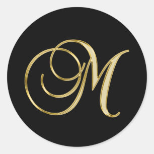 Monogram M, elegant-skript, Runt Klistermärke
