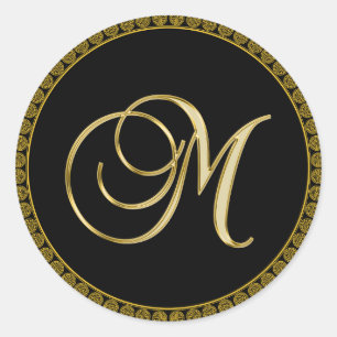 Monogram M, elegant-skript, Runt Klistermärke