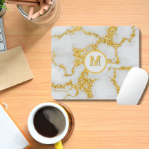 Monogram M Elegant White & Guld Marble Mönster
