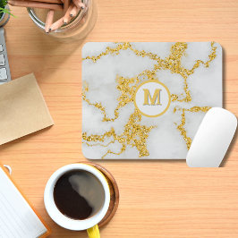 Monogram M Elegant White & Guld Marble Mönster Musmatta