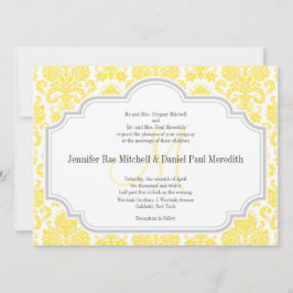 Monogram M Gult Damask Wedding-inbjudningar Inbjudningar