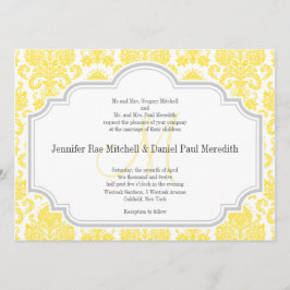 Monogram M Gult Damask Wedding-inbjudningar Inbjudningar